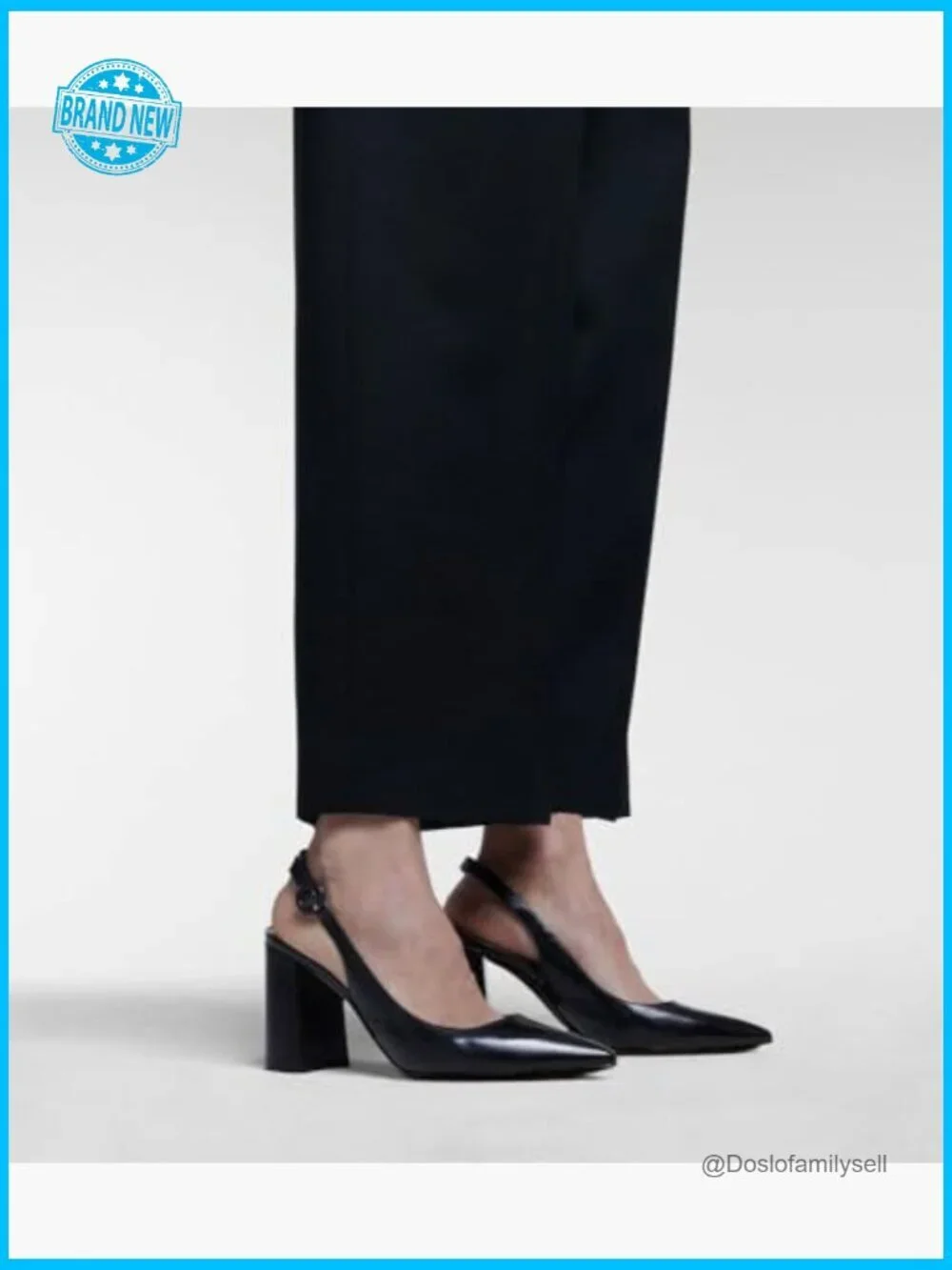 Slingback Pointed Toe Block Heel Pumps Chunky Heel Slip On Work Party Shoes